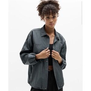 Athleta Lunar Sheen Snap Shirt Jacket Pockets Lightweight Women's Dark Medium